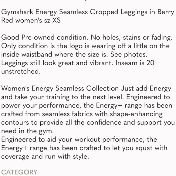 Gymshark Energy Seamless Cropped Leggings in Berry Red women's sz XS - Picture 15 of 15